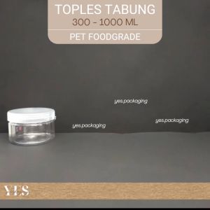 [1000ML] TOPLES TABUNG Silinder Toples Jar Plastik Bening Transparan Cookies Kue Kering