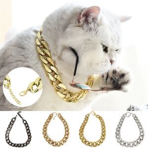Pet Necklace Adjustable Dog Collar Dog Cat Gold Silver Plated Chain Pet Safety Control Necklace