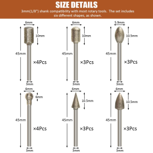 Si Fang | NEW 20PCS Diamond Burr Grinding Diamond Burr Grinding 3mm Shank Grinding Head for for Rotary Stone Gemstone Carving