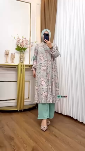SETCEL LONG TNIK MOTIF TERBARU RAYON MIX CRINGKLE KEKINIAN setlong rayon cringkle