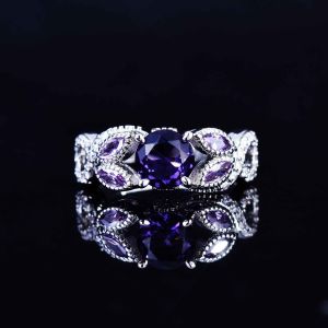 Kaivy New 1 Carat Embedded Purple Quartz Diamond Engagement Ring for Women Vintage Style High End Fashion Jewelry Accessory