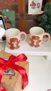 Cốc Noel Bánh Gừng Quà Tặng Giáng Sinh Men Hồng Pastel Dễ Thương ( có sẵn ) ( ảnh thật )