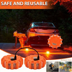Warning Light Road Flares USB Rechargeable Orange Emergency Flashing Light Roadside Safety Beacon Disc Flashing Magnetic Beacon