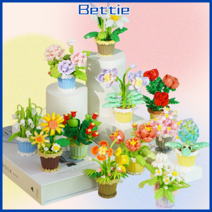 BETTIE DIY Mainan Balok Buket Hadiah Pot Tanaman Flower Block Succulent Imitasi Bunga Abadi Model