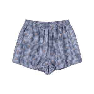 Vintage Gingham Flower Bud Shorts for Petite Elastic Waist Casual Pants