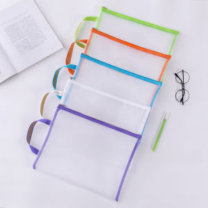 Simple Transparent Zipper Pencil Case Mesh Cosmetic Storage Bag Clear Stationery Bag Nylon Makeup Pouch Portable Travel Handbag
