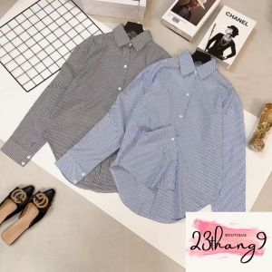 Áo sơ mi nữ áo sơ mi kẻ sọc form rộng xanh đen chất thô cao cấp phong cách ulzzang hàn quốc công sở đi làm đi chơi