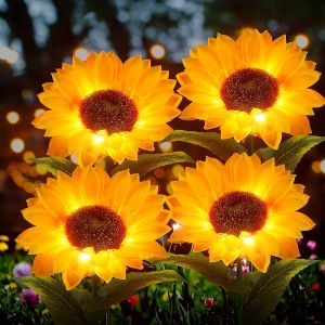 สวนกลางแจ้ง Courtyard GROUND Light พลังงานแสงอาทิตย์ไฟจําลอง Sunflower Fairy LED โคมไฟสนามหญ้างานแต่งงานตกแต่งบ้านคริสต์มาส