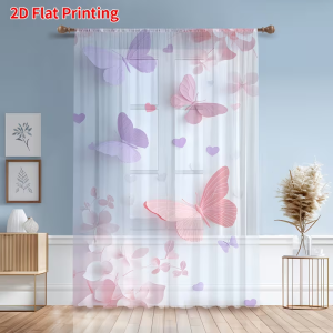 2PCS Pink & Purple Butterfly & Heart Sheer Curtains - Dreamy Fairy Window Drapes for Girls Bedroom