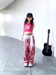 (พร้อมส่ง)🇹🇭 ชุดเต้นเด็กแจ๊สลายเสือดาวสีชมพูสำหรับเด็กผู้หญิง ชุดเด็กแนวสตรีทแดนซ์นักเต้น