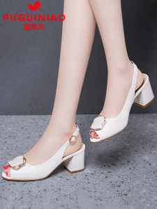 Fashionable Fishmouth High Heels Sandals Womens Genuine Leather Slip-On Summer Shoes Comfortable Commute PU Lined