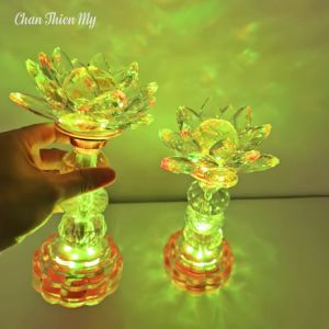 Đèn Hoa Sen Pha Lê Cao Cấp CHÂN THIỆN MỸ Đồ Thờ Cúng Phong Thủy Trang Trí Bàn Thờ HSPL-24
