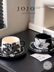Retro Luxury Camellia Coffee Cup And Plate Set JOJOS L. PD.Defeated Nordic Style Ceramic Small Coffee Cup with Handle