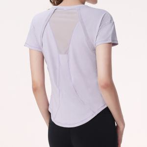 YueJi Cool Feeling Sport T-shirt for Women Short Sleeve Mesh Back Quick Dry Pilates Yoga Tops
