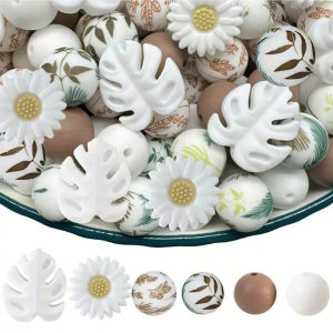 25/30PCS Leaf and Daisy Silicone Bead Set suitable for DIY jewelry making pens and necklaces jewelry handmade gift set