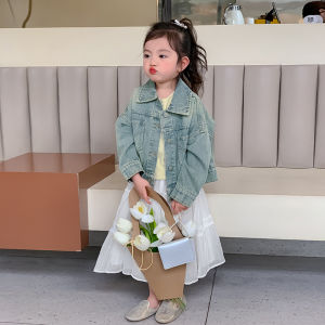 Fashionable Short Denim Jacket for Girls Autumn Wear Korean Style Childrens Clothing 2025 New Design Little Girls Outfit