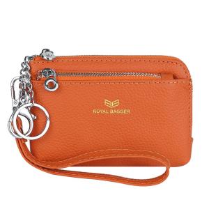 Hoàng gia Bagger RFID Ví đựng xu với Keychain da thật nhiều khóa kéo Ví cầm tay xách tay Wristlet đồ đựng thẻ 1903-1