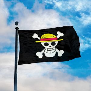 Bandai | HOT Sale One Piece 90x150cm Pirate Skull Flag Home Bedroom Wall Decor Banner Painting Luffy Straw Hat Pirates Flag Toys for Gift