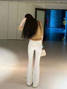 White Bell Bottom Jeans Womens Fashion Slim Fit High Waist Cotton Stretch Denim Non Picky Versatile Autumn New Style