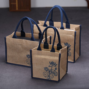 Retro Jute Handbag Purple Clay Pot Gift Bag Packaging Bag Handheld Basket Cloth Bag Present Bag Jute Fabric Tote Bag