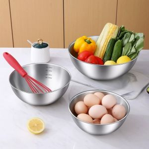 ชามสลัดสแตนเลส 3 ชิ้น ชามอาหารแบบเบา ชามก๋วยเตี๋ยวเย็น ชามข้าวสไตล์เกาหลีที่มีความงามสูง ชามซุป