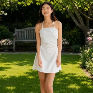 Ladies Casual  A-Line Halter Neck Tie Back Mini Dress