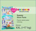 Popok bayi celana Sweety Silver Pants warna biru  renceng isi 6 ukuran S , M , L , XL , XXL. 