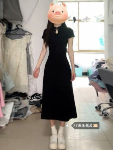 Elegant New Chinese Style Qipao Dress Womens Summer Miniature Absolutely Beautiful High-End Sensation Personality Little Black Dress Long Dress