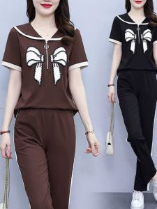 Bộ Đồ Thể Thao Thường Ngày Cỡ Lớn Mùa Hè 2023 Dành Cho Nữ Bộ Đồ Hai Mảnh Tay Ngắn Che Giấu Mỡ Bụng Thời Trang Hợp Thời Trang