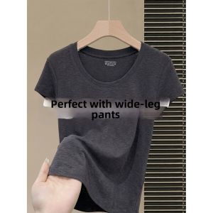 V.C.I | Slimming and Fashionable Gray U-Neck Short Sleeve T-Shirt
