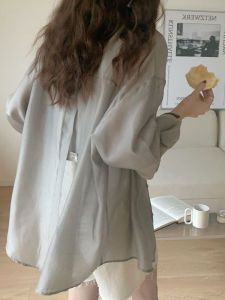 เสื้อคลุมกันแดดผ้าชีฟองหลวมๆ สำหรับผู้หญิง ฤดูร้อน 2023 เสื้อคลุมกันแดดแบบเปิดหลัง แขนยาว ปกโปโล สีพื้น เสื้อคลุมกันแดดแบบสวมหัว