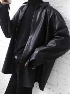 Couple Lapel PU Leather Jacket Oversize Leather Coat Japanese Style Original Design for Men and Women Fried Street American Retro