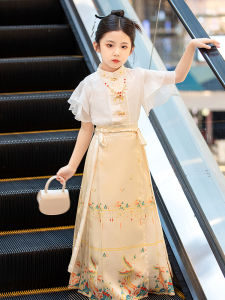 Childrens Ancient Chinese Style Girls Cheongsam Summer Outfit Thin Polyester Fiber Traditional Hanfu Costume Set for Girls