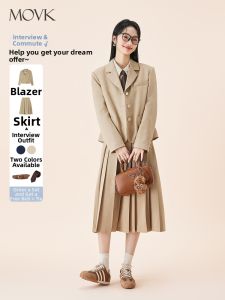 MOVK | Áo Khoác Bộ Đồ Vintage Dành Cho Người Đi Làm Màu Khaki