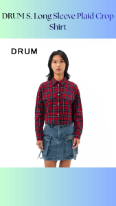DRUM S. Long Sleeve Plaid Crop Shirt- Light Blue/Red