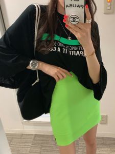 Anti-Exposure Skirt Womens South Korea High Waist Slit Hemline at Hem Eye-Catching Fluorescent Color Safety Backing Culottes Hip Skirt