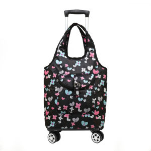 Waterproof Printed Handheld Universal Wheel Shopping Cart Vegetable Bag Large Capacity Short Trip Travel Bag Foldable Little Trolley