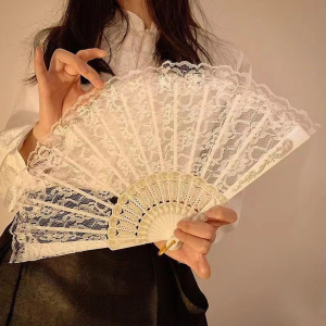 C.B.【Ready in Stock】 Vintage Style Lace Folding Hand Fan Bride Hand Fan Art Craft Gift Decor