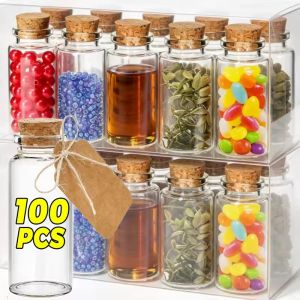 100Pcs Cute Mini Straight-Mouth Glass Wish Glass Bottle with Cork Stoppers Wish Message Bottles For Favors Gift DIY Crafts