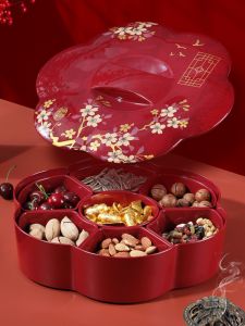 Chinese Style Eight-Pointed Snack Plate Wedding Moving Gift Box Home Living Room Luxury Dry Fruit Pumpkin Seeds Candy Tray