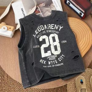 Washed Vintage Print Hole Backless T-shirt for Boys