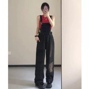 NEW OVERALL JUMPSUIT JEANS KOREAN STYLE CELANA LEBAR // JUMSUIT WANITA JUMBO OVERSIZE