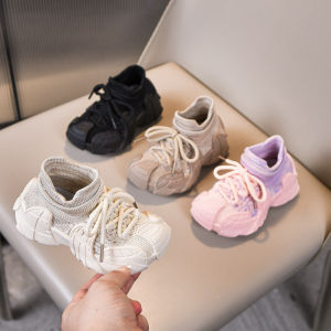 Childrens Knitted Socks Shoes Running Shoes Boys Sports Shoes Breathable Synthetic Leather Slip-On Shoes for Spring And Autumn