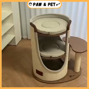 Cat Wood Sisal Climbing Frame Double Level Cat Scratch Bucket Thickened Cat Scratcher Board Kucing