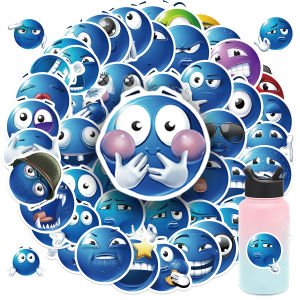 50PCS Blue Beans Emoticon Pack Collection Stickers Reusable PVC Decals for Scrapbooking Laptops Water Bottles Cars School