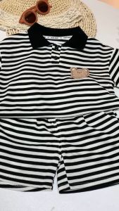 Summer quality cotton baby boys short sleeve suit suitable for children aged 0-5 Little girls clothing Fashion Stripe pattern suits kids clothes set