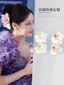 White Butterfly Orchid Flower Hairpin Princess Escape Hair Accessories French Vintage Side Clip Hair Decoration Hairpin