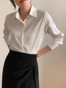 White Shirt for Women Elegant Fancy Satin Business Shirt Work Clothes Parka Interview Formal Wear Outfit Top