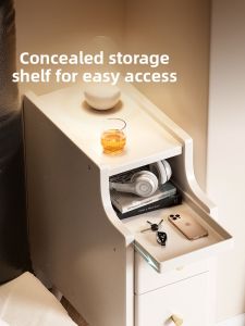 Narrow Wooden Nightstand Bedroom Small Storage Side Cabinet White Simple Home Use Furniture Multifunctional Bedside Table