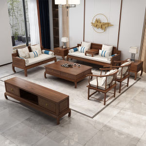 New Chinese Style Solid Wood Sofa Combination Arhat Bed Modern Chinese Zen Minimalist House Living Room Ming and Qing Antique Reproduction Furniture